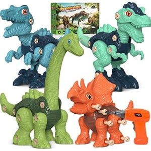 STEM Dinosaur Toys Construction Building Toys with Electric Drill (4 Dinos)